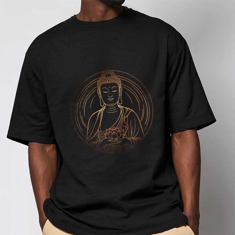 T-shirt Bouddha doré tenant une fleur de lotus Buddha Stones - image 1