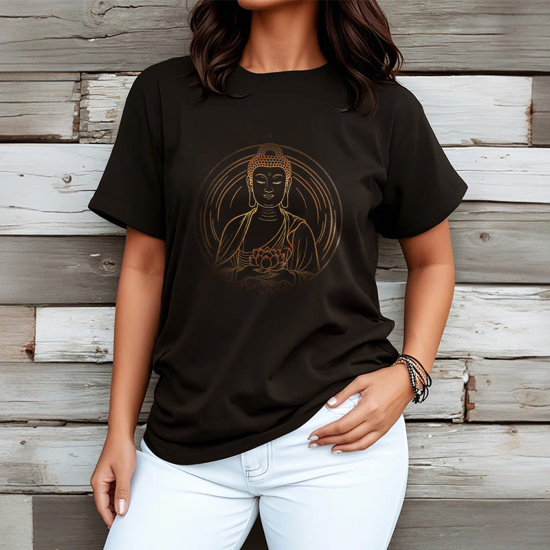 T-shirt Bouddha doré tenant une fleur de lotus Buddha Stones - image 3