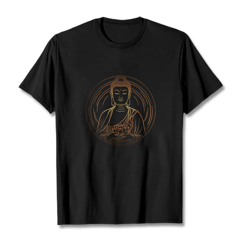 T-shirt Bouddha doré tenant une fleur de lotus Buddha Stones - Noir - 2XL - image 1