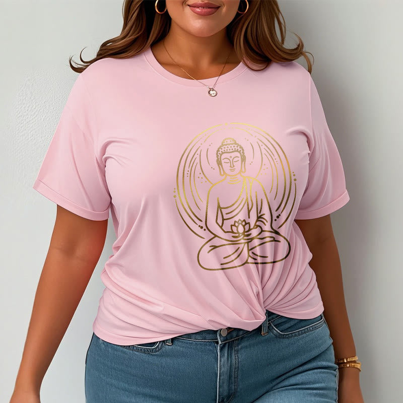 T-shirt Buddha Stones Méditation Dorée Bouddha Halo Tenant Une Fleur De Lotus - image 13