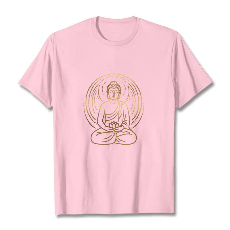 T-shirt Buddha Stones Méditation Dorée Bouddha Halo Tenant Une Fleur De Lotus - Rose clair - 2XL - image 12