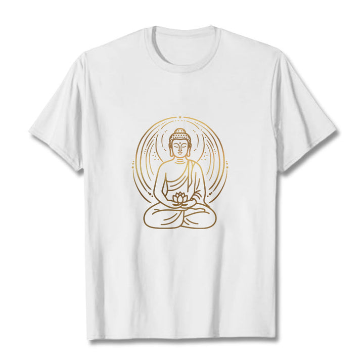 T-shirt Buddha Stones Méditation Dorée Bouddha Halo Tenant Une Fleur De Lotus - Blanc - 2XL - image 7