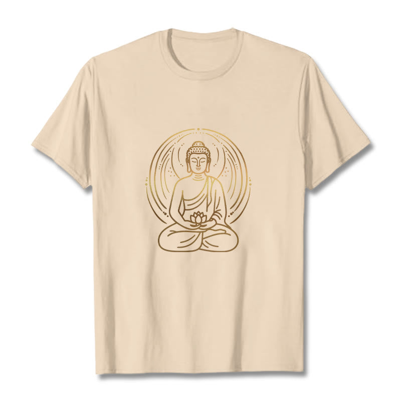 T-shirt Buddha Stones Méditation Dorée Bouddha Halo Tenant Une Fleur De Lotus - Bisque - 2XL - image 10
