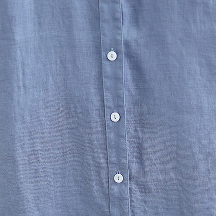 Robe mi-longue plissée à simple boutonnage et sans manches en coton et lin avec Buddha Stones