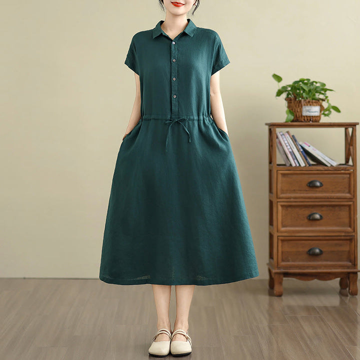 Robe Buddha Stones -longue d'été en coton et lin à manches courtes et cordon de serrage avec poches - image 7