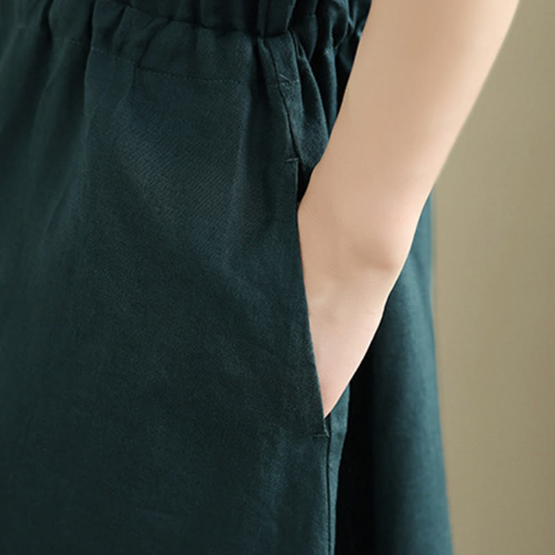 Robe Buddha Stones -longue d'été en coton et lin à manches courtes et cordon de serrage avec poches - image 14