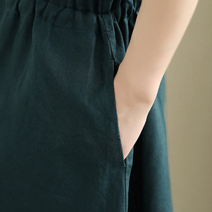 Robe Buddha Stones -longue d'été en coton et lin à manches courtes et cordon de serrage avec poches - image 14