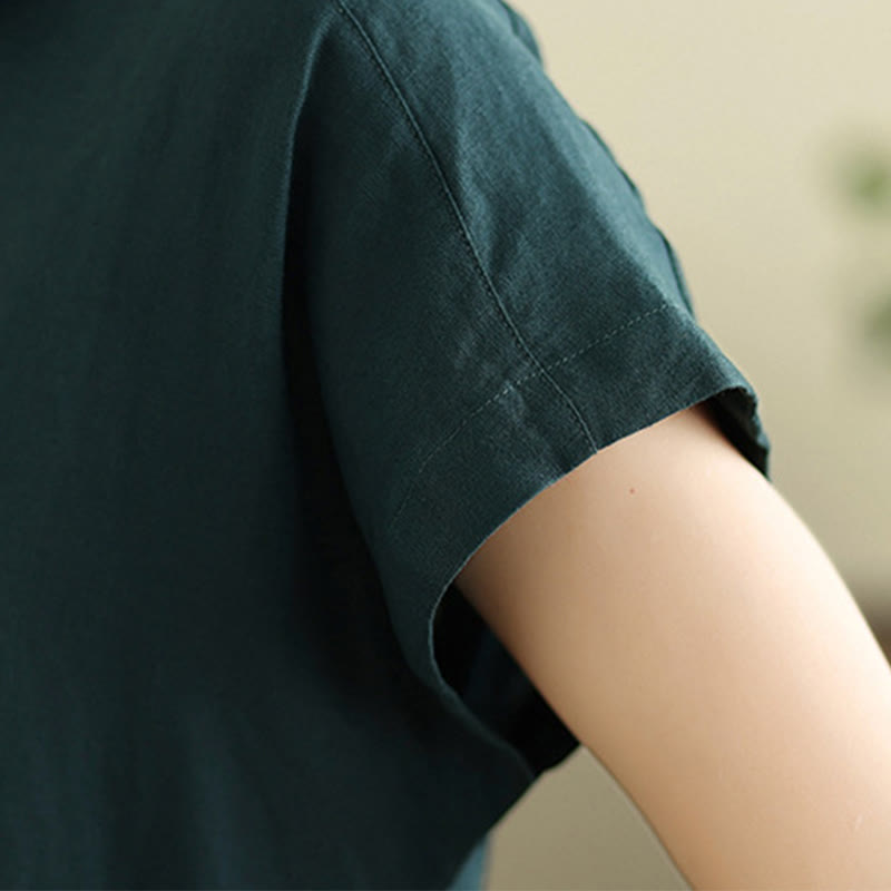 Robe Buddha Stones -longue d'été en coton et lin à manches courtes et cordon de serrage avec poches - image 13