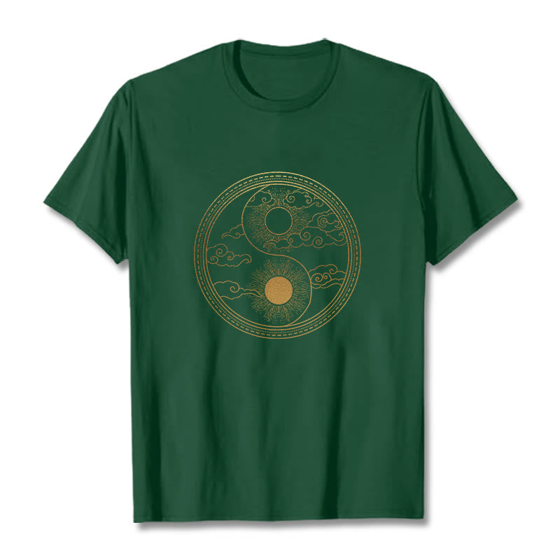 T-shirt Buddha Stones Yin Yang Soleil Nuages ​​de Bon Augure - Vert forêt - 2XL - image 5