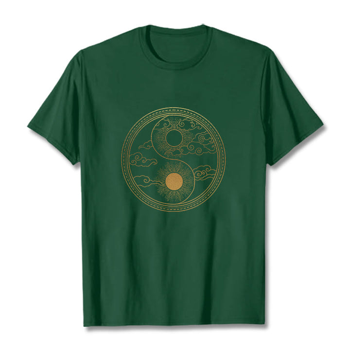 T-shirt Buddha Stones Yin Yang Soleil Nuages ​​de Bon Augure - Vert forêt - 2XL - image 5