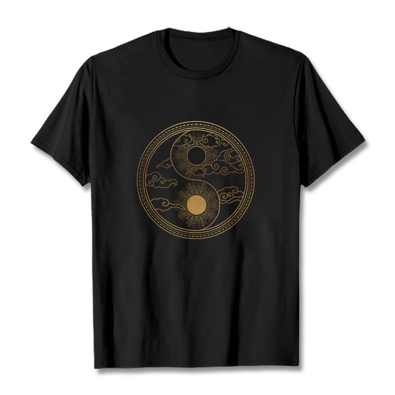 T-shirt Buddha Stones Yin Yang Soleil Nuages ​​de Bon Augure - Noir - 2XL - image 0