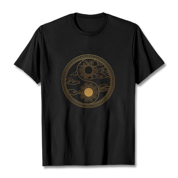 T-shirt Buddha Stones Yin Yang Soleil Nuages ​​de Bon Augure - Noir - 2XL - image 0