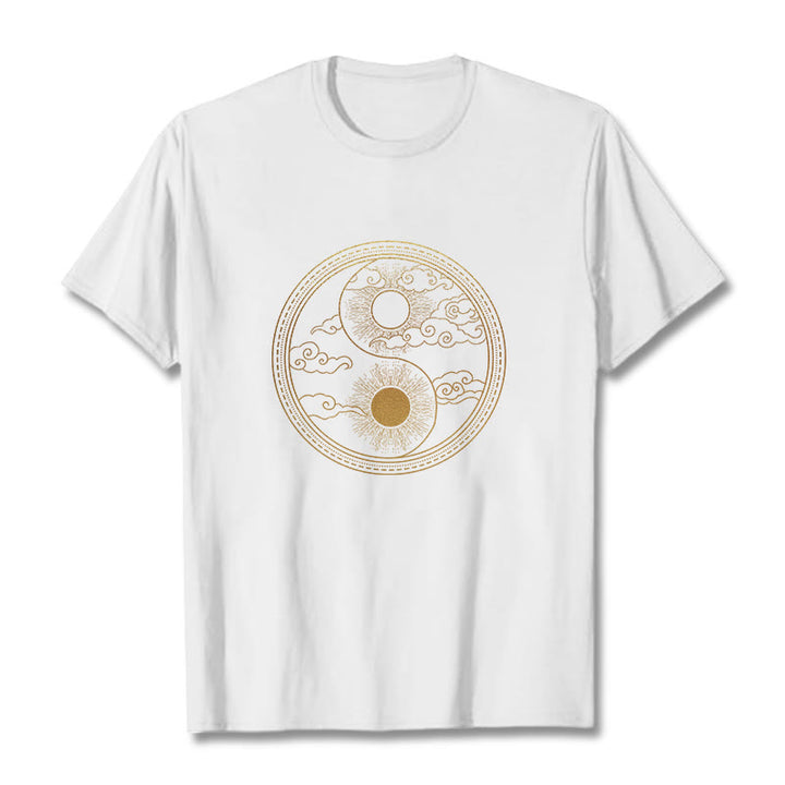 T-shirt Buddha Stones Yin Yang Soleil Nuages ​​de Bon Augure - Blanc - 2XL - image 7