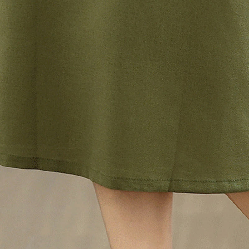 Robe mi-longue décontractée en coton et lin avec poches et boutons dans le dos, couleur unie, style Buddha Stones - image 9