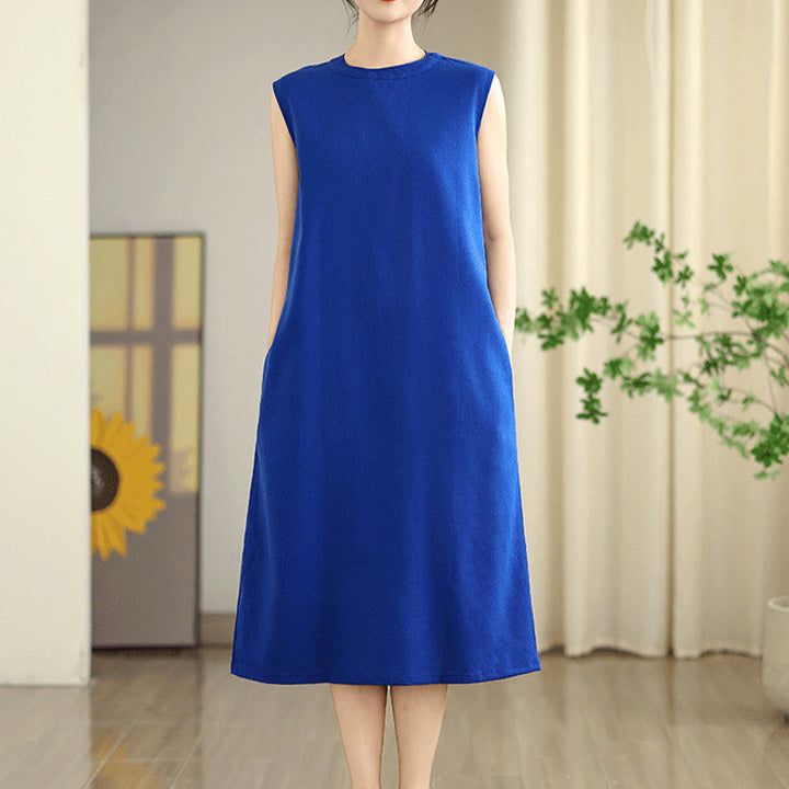 Robe mi-longue décontractée en coton et lin avec poches et boutons dans le dos, couleur unie, style Buddha Stones - image 16