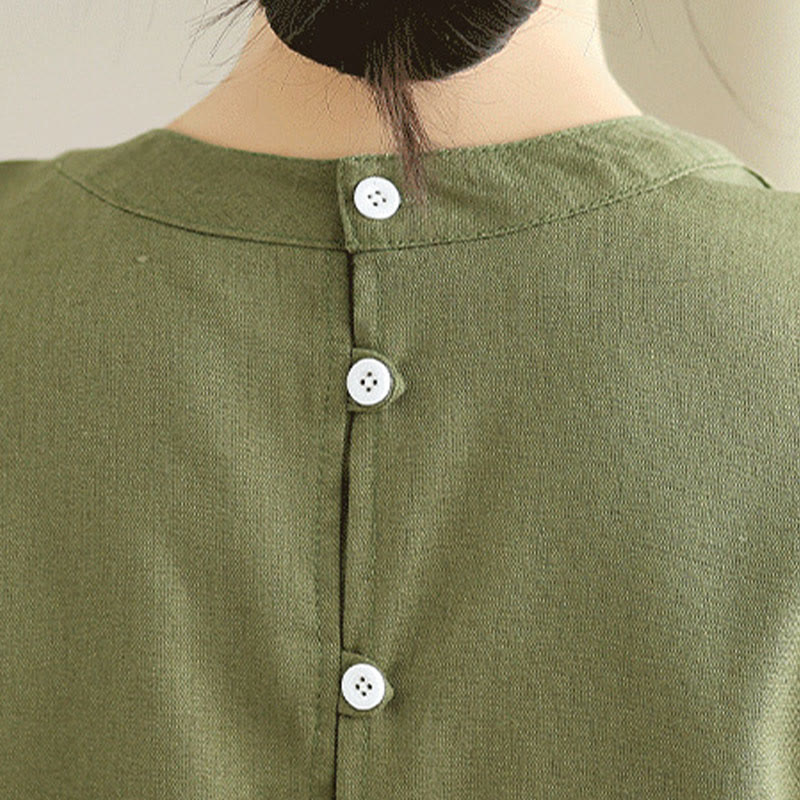 Robe mi-longue décontractée en coton et lin avec poches et boutons dans le dos, couleur unie, style Buddha Stones - image 7