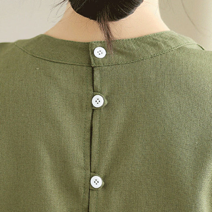 Robe mi-longue décontractée en coton et lin avec poches et boutons dans le dos, couleur unie, style Buddha Stones - image 7