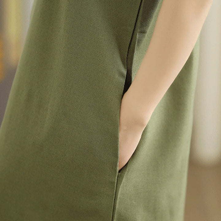 Robe mi-longue décontractée en coton et lin avec poches et boutons dans le dos, couleur unie, style Buddha Stones - image 8