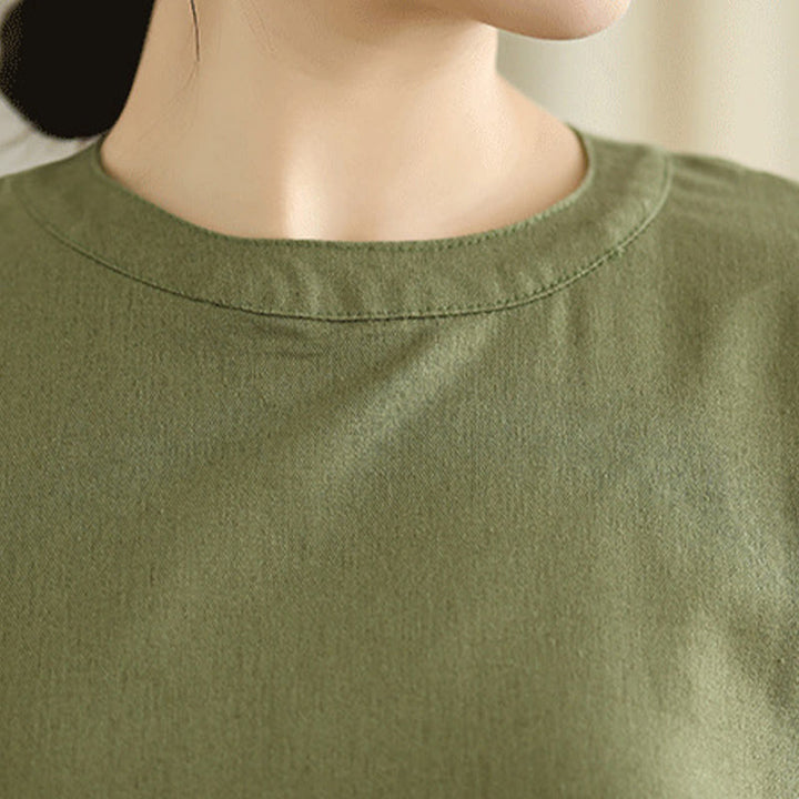 Robe mi-longue décontractée en coton et lin avec poches et boutons dans le dos, couleur unie, style Buddha Stones - image 6