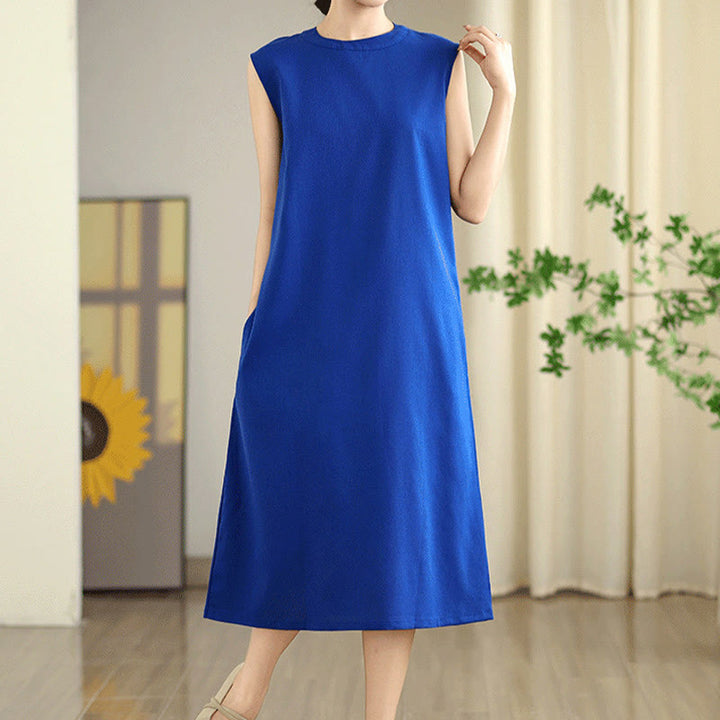 Robe mi-longue décontractée en coton et lin avec poches et boutons dans le dos, couleur unie, style Buddha Stones - image 14