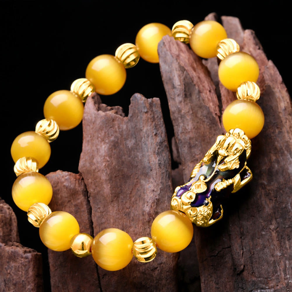 Bracelet de soutien PiXiu œil de chat Buddha Stones et changement de couleur