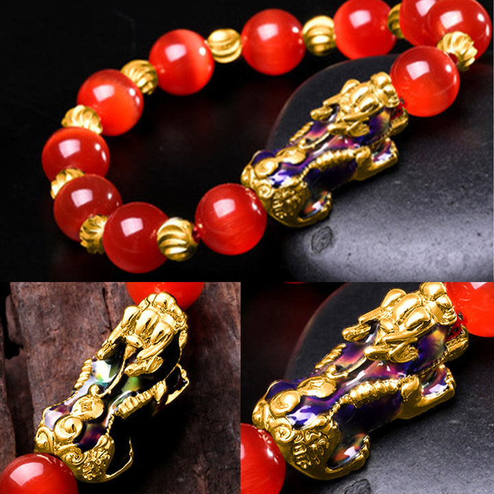 Bracelet de soutien PiXiu œil de chat Buddha Stones et changement de couleur