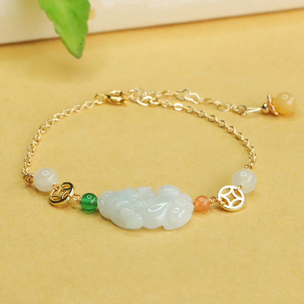 Bracelet porte-bonheur en jade naturel PiXiu sculpté en cuivre avec Buddha Stones