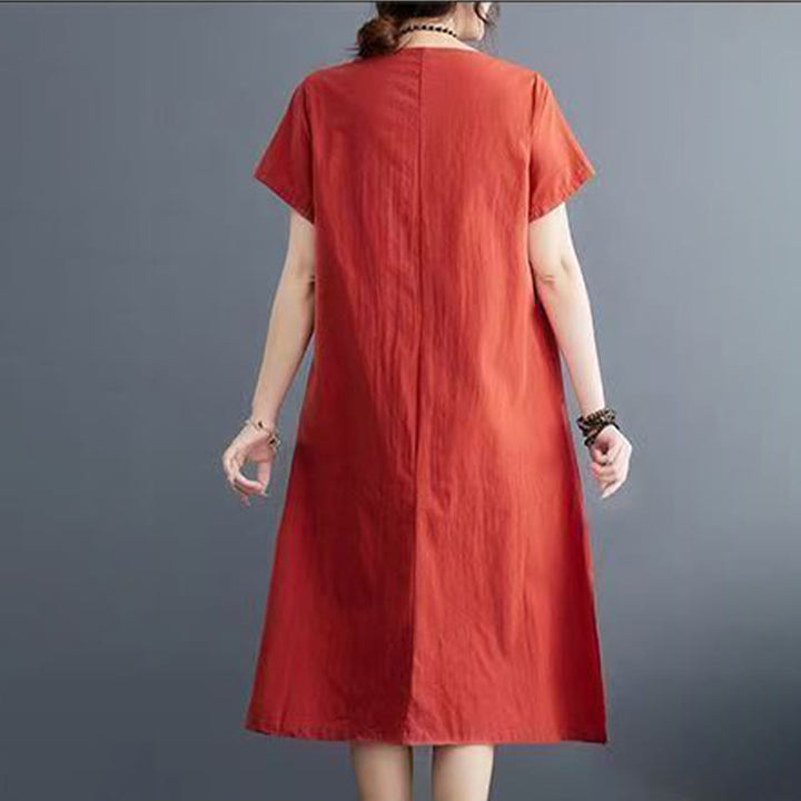 Robe midi à manches courtes imprimée de Buddha Stones et de phénix, style été - image 2