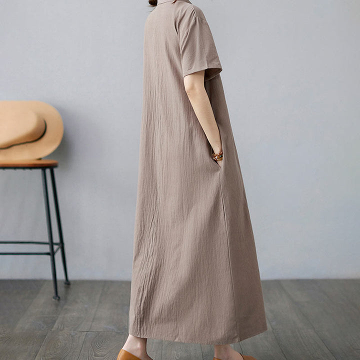 Robe midi décontractée en coton et lin avec lacets sur le côté et poches - image 4
