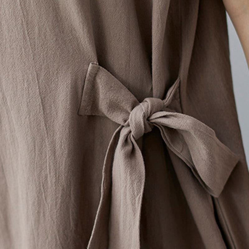 Robe midi décontractée en coton et lin avec lacets sur le côté et poches - image 9