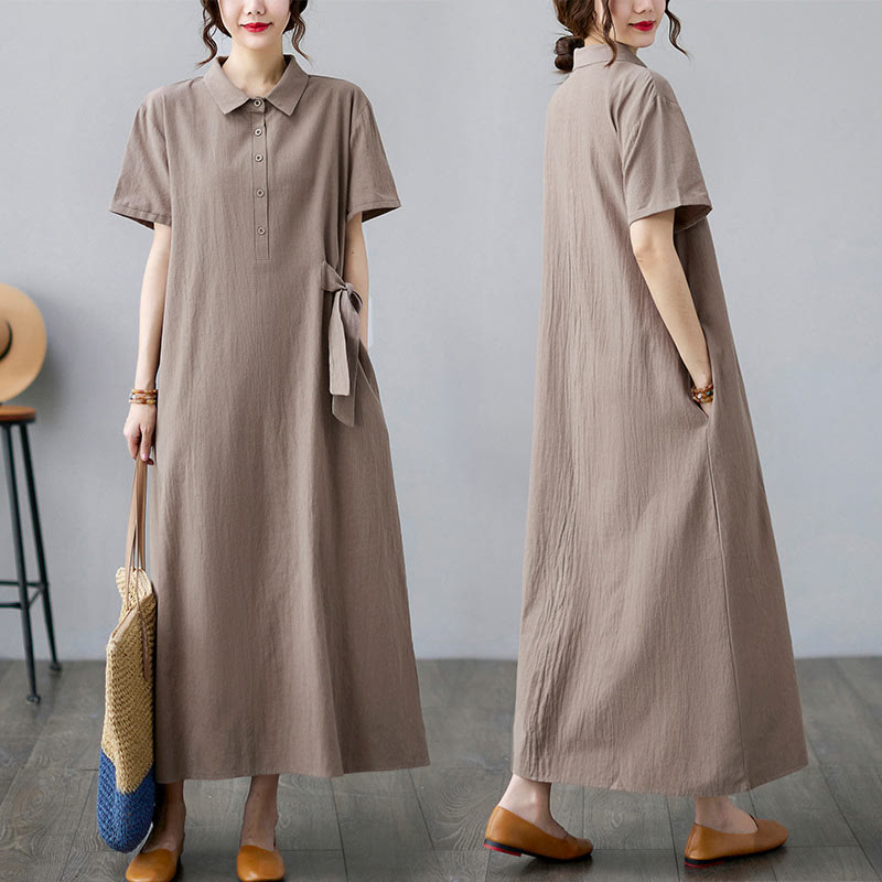 Robe midi décontractée en coton et lin avec lacets sur le côté et poches - image 6