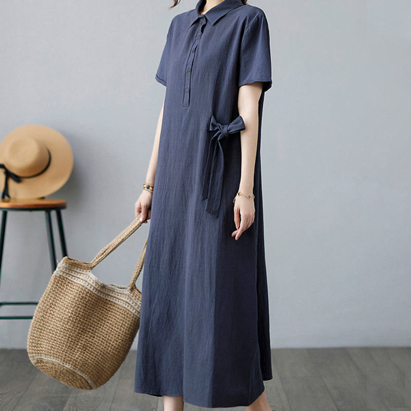 Robe midi décontractée en coton et lin avec lacets sur le côté et poches - image 25