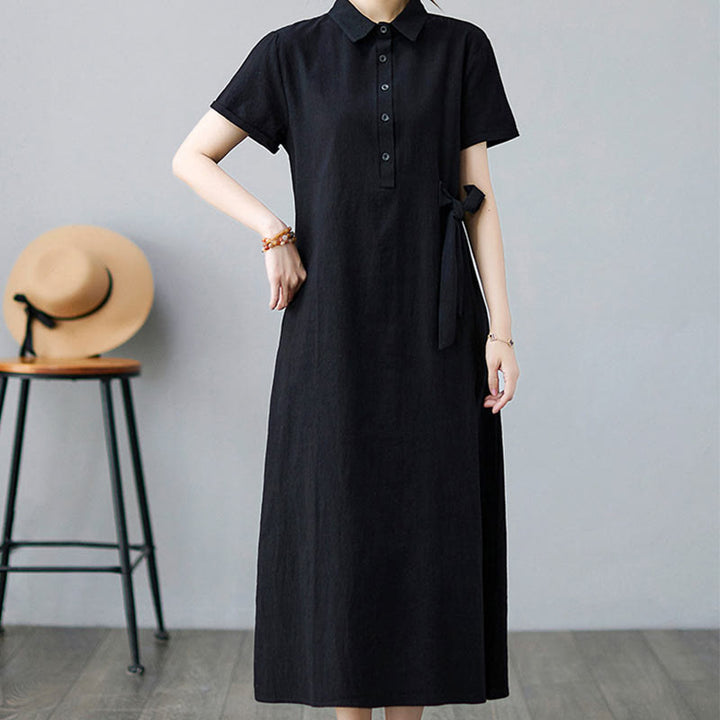 Robe midi décontractée en coton et lin avec lacets sur le côté et poches - image 17