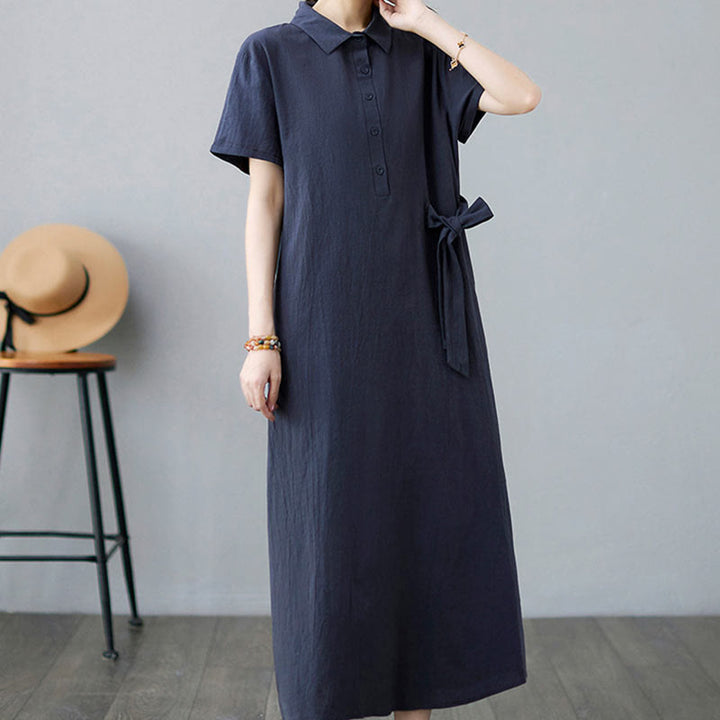 Robe midi décontractée en coton et lin avec lacets sur le côté et poches - image 23