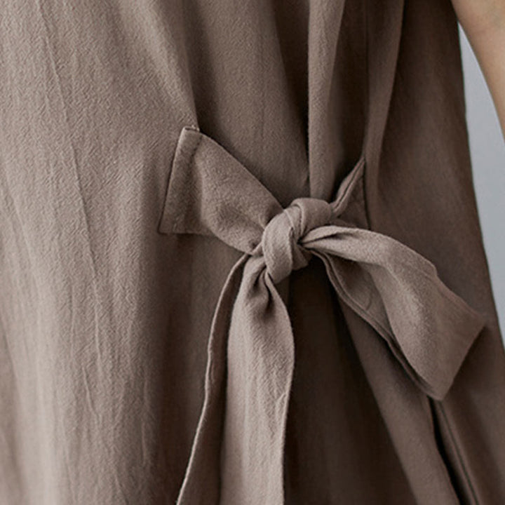 Robe midi décontractée en coton et lin avec lacets sur le côté et poches - image 10