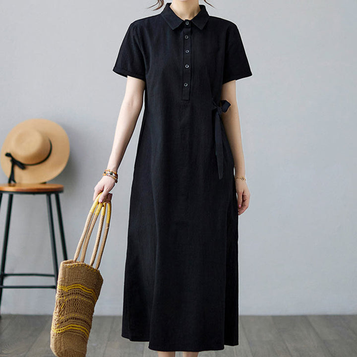 Robe midi décontractée en coton et lin avec lacets sur le côté et poches - image 15