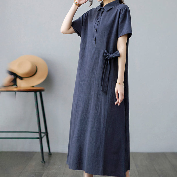 Robe midi décontractée en coton et lin avec lacets sur le côté et poches - image 21