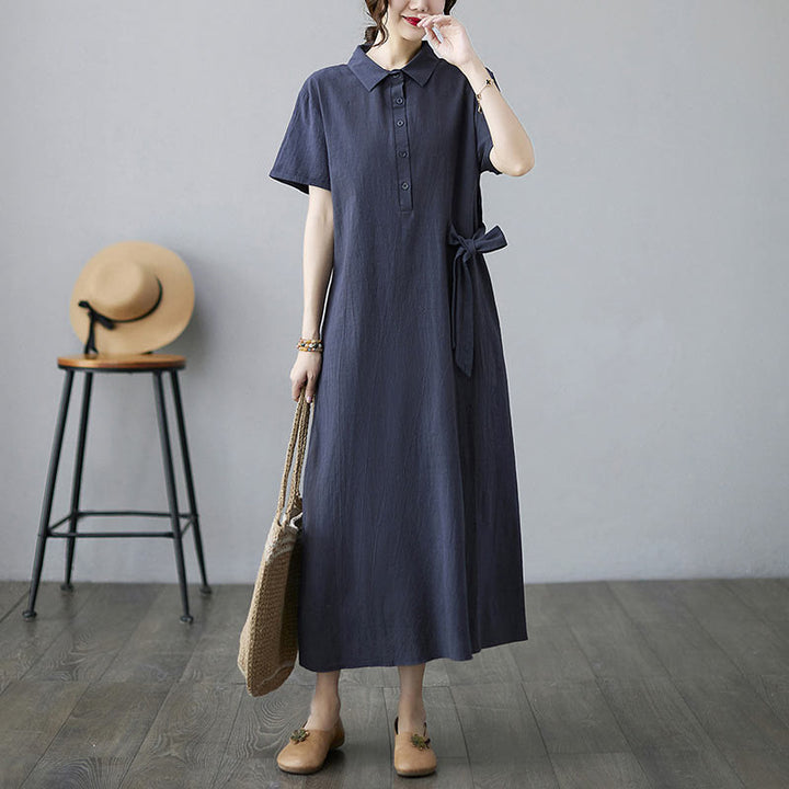 Robe midi décontractée en coton et lin avec lacets sur le côté et poches - image 20