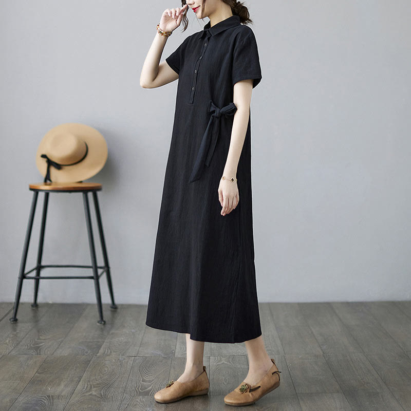 Robe midi décontractée en coton et lin avec lacets sur le côté et poches - image 14