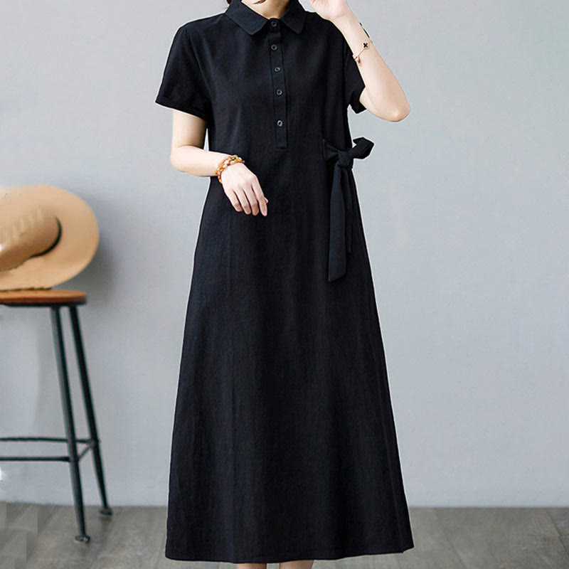 Robe midi décontractée en coton et lin avec lacets sur le côté et poches - image 16
