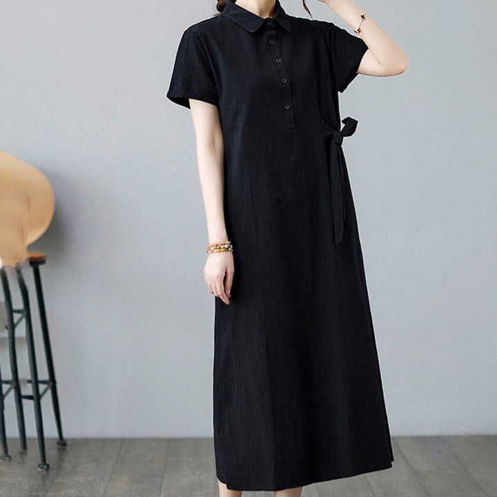 Robe midi décontractée en coton et lin avec lacets sur le côté et poches - image 18
