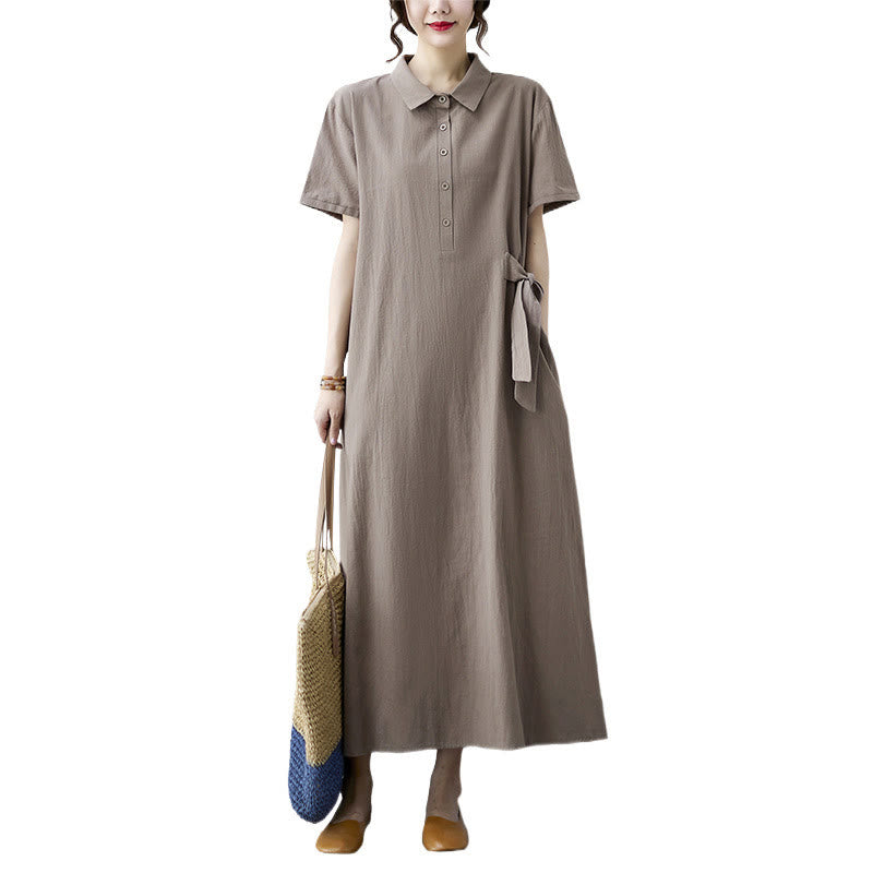Robe midi décontractée en coton et lin avec lacets sur le côté et poches - image 12