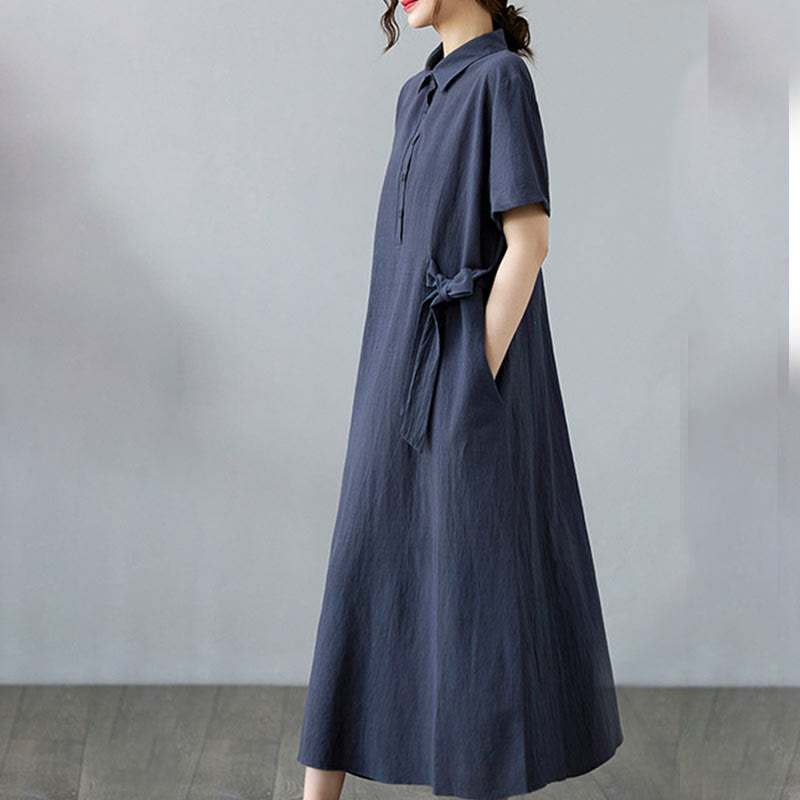 Robe midi décontractée en coton et lin avec lacets sur le côté et poches - image 24
