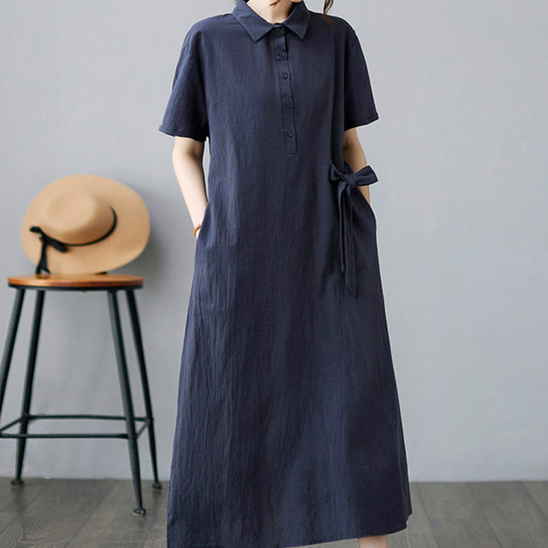 Robe midi décontractée en coton et lin avec lacets sur le côté et poches - image 22