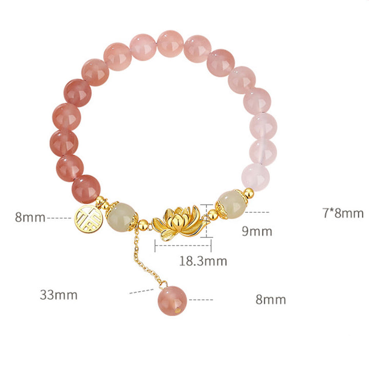 Bracelet Buddha Stones en argent sterling 925, agate naturelle dégradée, jade Hetian, lotus fu, symbole de l'illumination