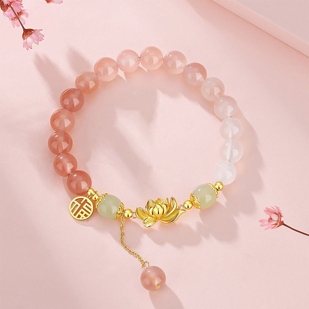 Bracelet Buddha Stones en argent sterling 925, agate naturelle dégradée, jade Hetian, lotus fu, symbole de l'illumination