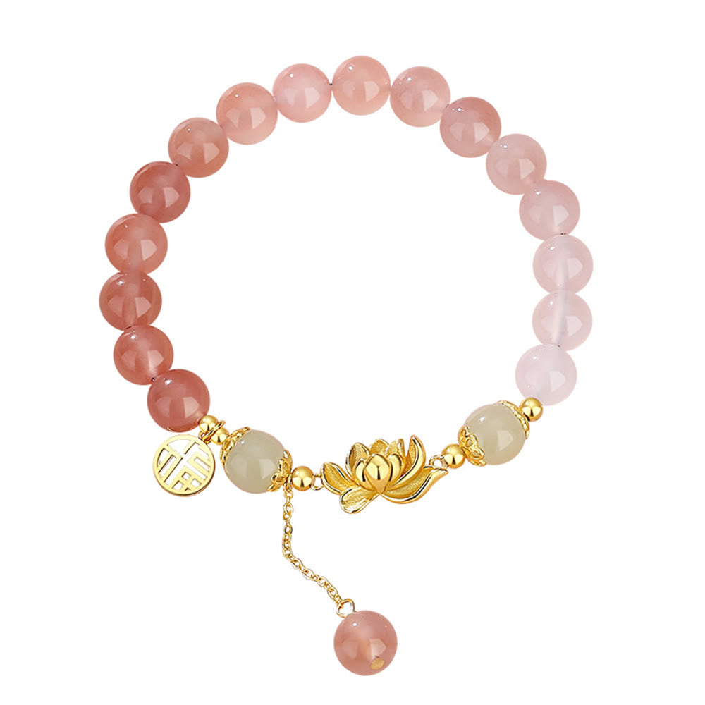 Bracelet Buddha Stones en argent sterling 925, agate naturelle dégradée, jade Hetian, lotus fu, symbole de l'illumination
