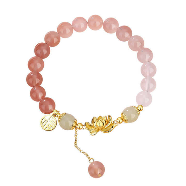 Bracelet Buddha Stones en argent sterling 925, agate naturelle dégradée, jade Hetian, lotus fu, symbole de l'illumination