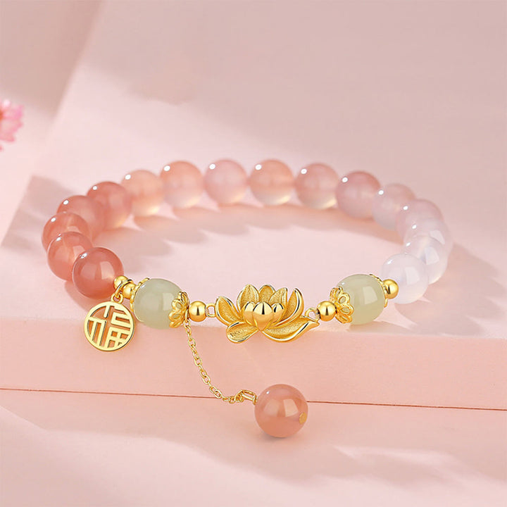 Bracelet Buddha Stones en argent sterling 925, agate naturelle dégradée, jade Hetian, lotus fu, symbole de l'illumination