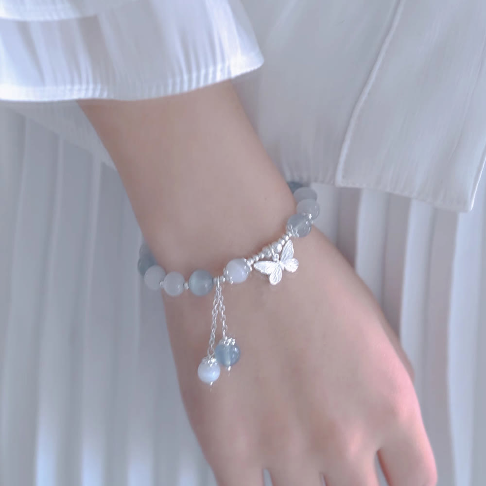 Bracelet de soutien à breloques papillon en aigue-marine œil de chat et Buddha Stones